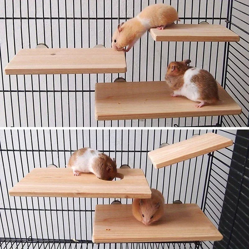 Woodland Friends Wooden Hamster Stand Board Perch For Cage Sturdy Natural Wood Platform Play Space