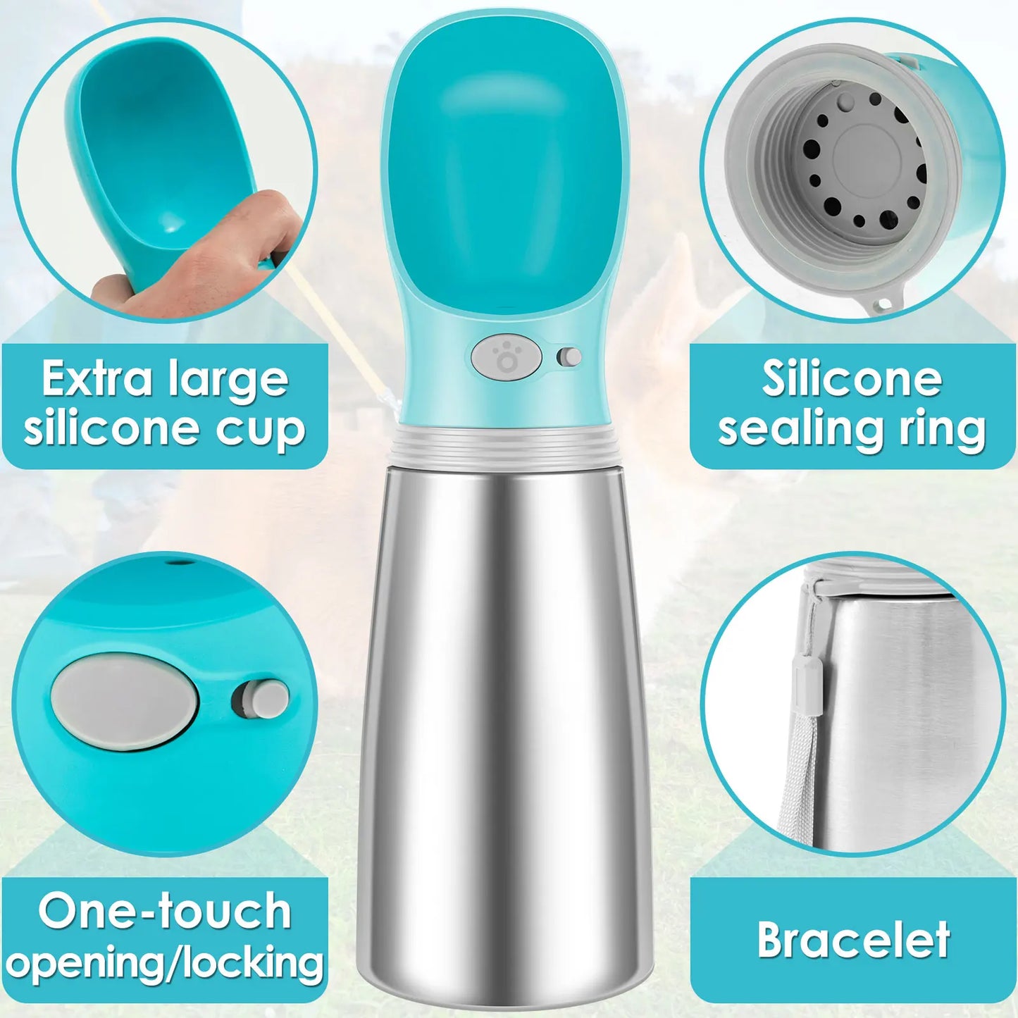 700ML Dog Water Bottle Portable Pet Water Dispenser with Drinking Feeder Outdoor Leak Proof Puppy Drinking Container for Travel