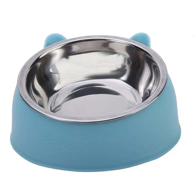 Stainless Steel Cat Bowl with Non Slip Base Cute Cat Ear Design Elevated Pet Food Water Bowl for Dog Kitten Puppy Safe Durable