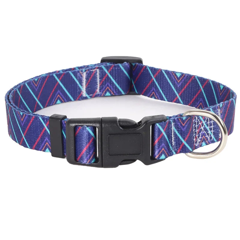 Colorful Printed Pet Collar Adjustable Dog Collar & Leashes Small Medium Dog Leash with Metal D Ring for Cat and Dog Accessories