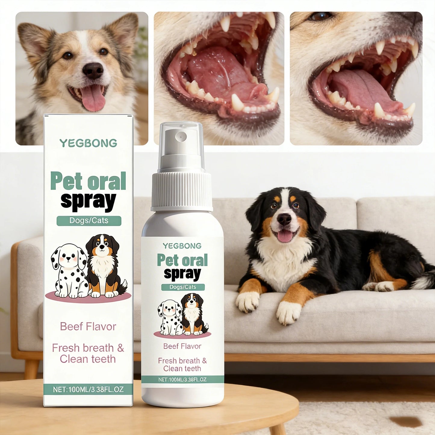 Pet Oral Spray for Dogs Cats Fresh Breath Clean Teeth Remove Plaque Tartar No Rinsing Bad Smell Mouth Harmless Healthy Care