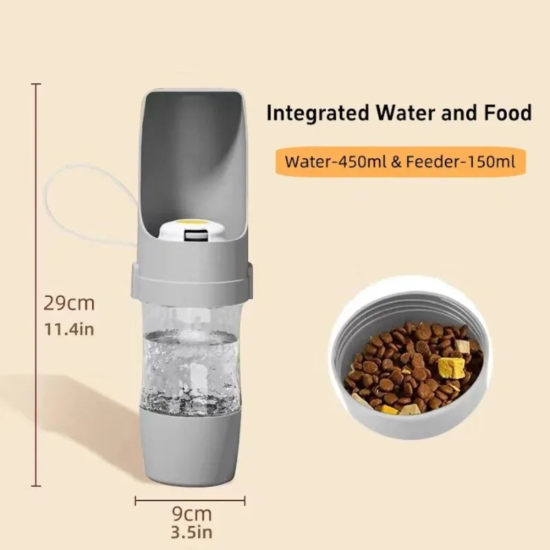 Portable Dog Cat Water Bottle With 500ml Capacity And Food Storage For Travel