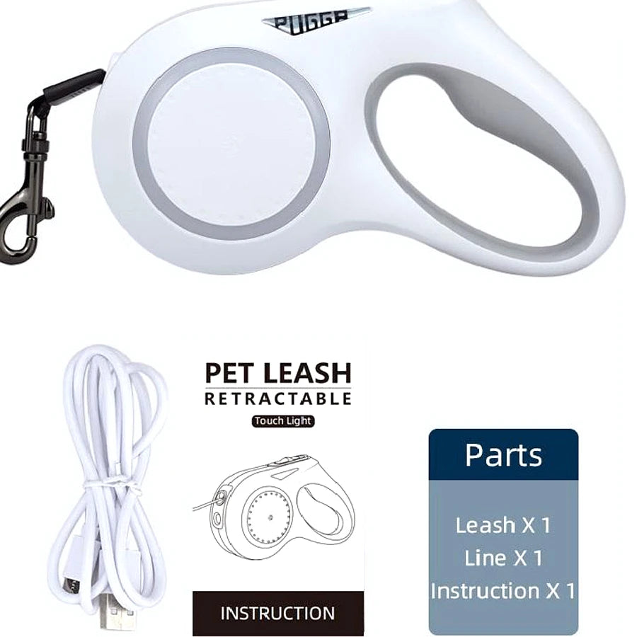 LED Light Dog Leash Auto Scaling Dog Walking Pet Accessories USB Charge Night Walking 5m