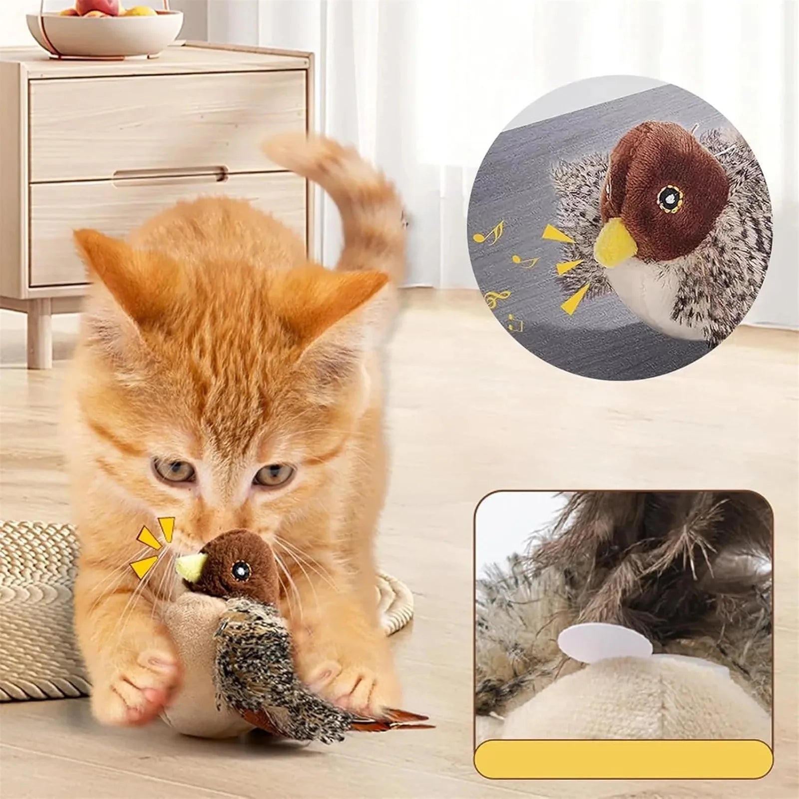 Interactive Cat Toys Flying Bird Cat Toy Flapping Wings Sparrow Toys Vivid Chirping Simulation Bird Interactive Cat Toy