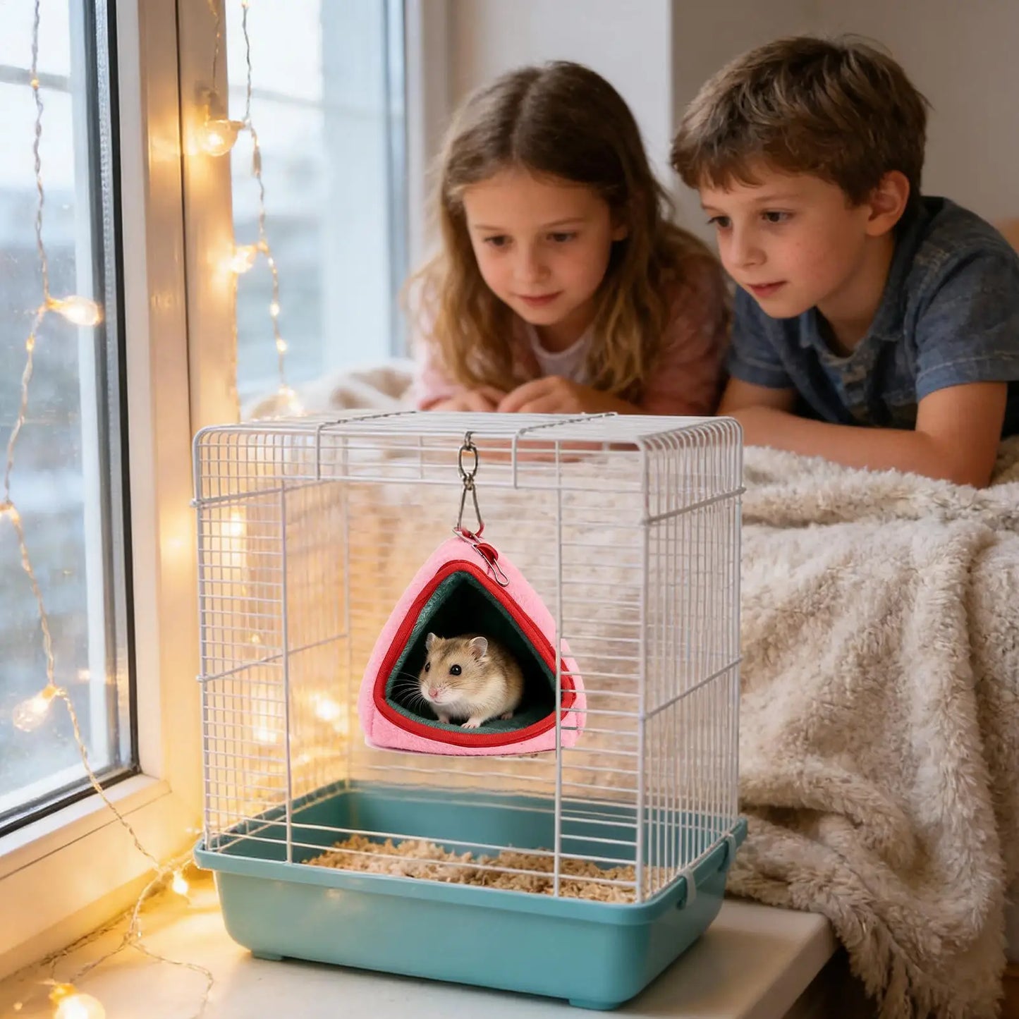 Hamster Hammock Warm Semi-Enclosed Scratch-Resistant Hamster Cage Hanger Bed for Resting Playing Sleeping Balcony Classroom