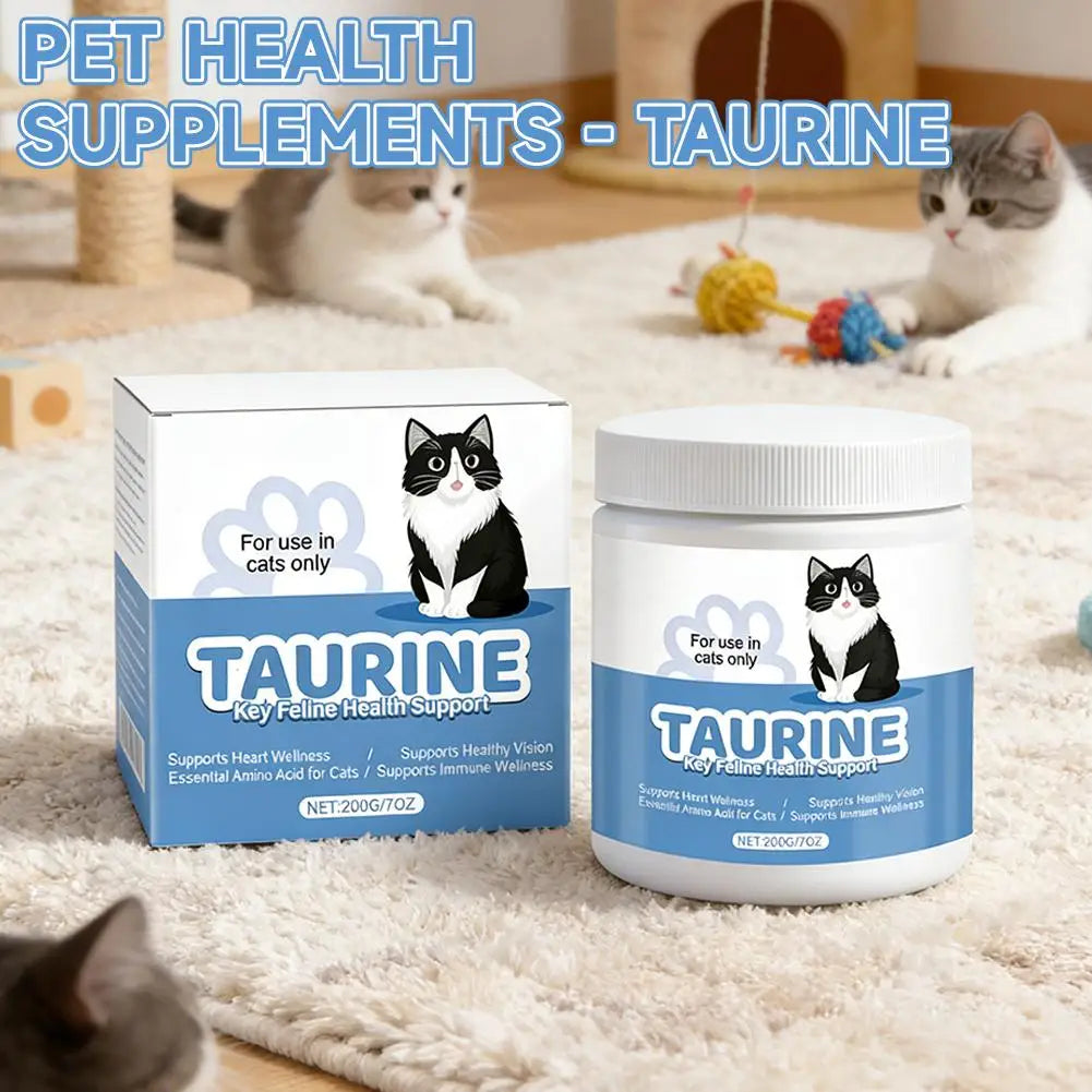 Cat Taurine Powder Supplement Eye & Heart Health Support, Essential Feline Nutrition Natural Pet Vitamins for Kittens Adult Cats