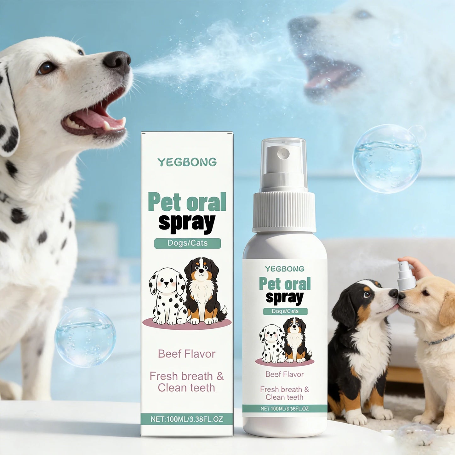 Pet Oral Spray for Dogs Cats Fresh Breath Clean Teeth Remove Plaque Tartar No Rinsing Bad Smell Mouth Harmless Healthy Care