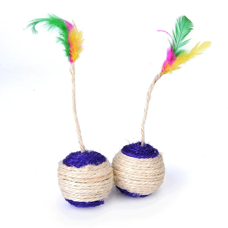 Interactive Cat Toy Sisal Scratching Ball With Feather For Chewing Grinding Teeth Training Durable Pet Toy Accessories Suitable