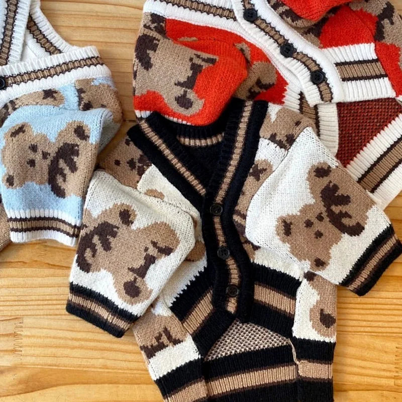 Winter Dog Sweater for Small Dogs Pet Striped Dog Cardigan Bear Print Puppy Knitted Sweater Fashion Cat Coat Poodle Dog Clothes