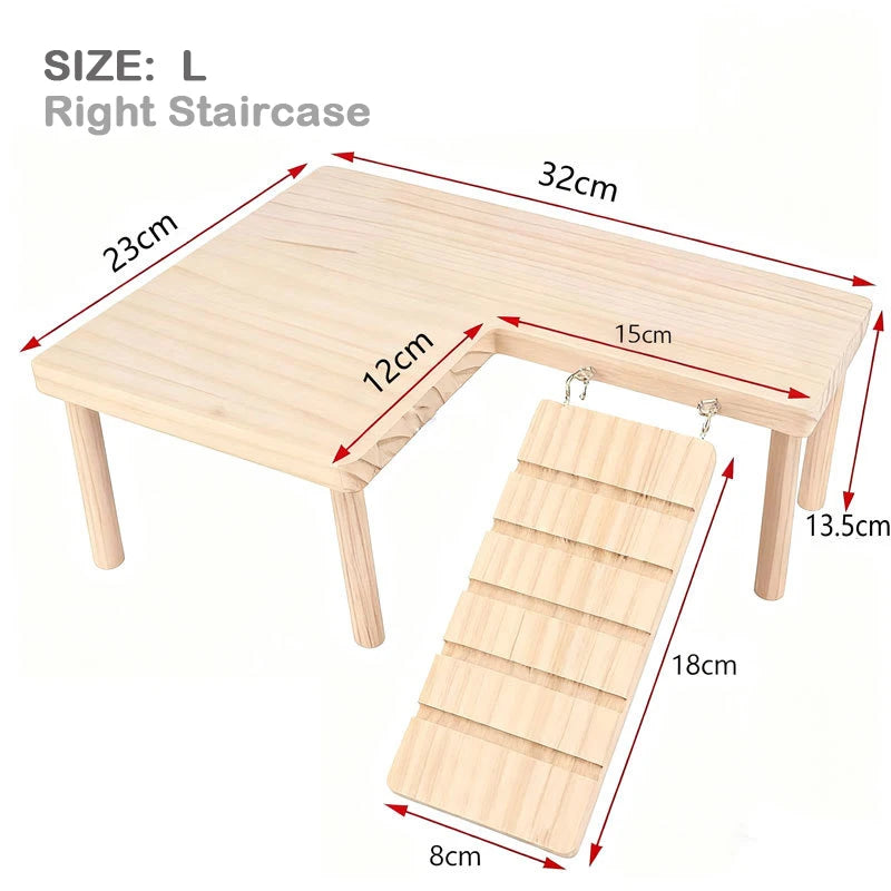 L-shaped Wooden Hamster Platform 2-Tier With Stairs Thickened Climbing Hideout Boredom Relief Small Pet Cage Habitat Decor