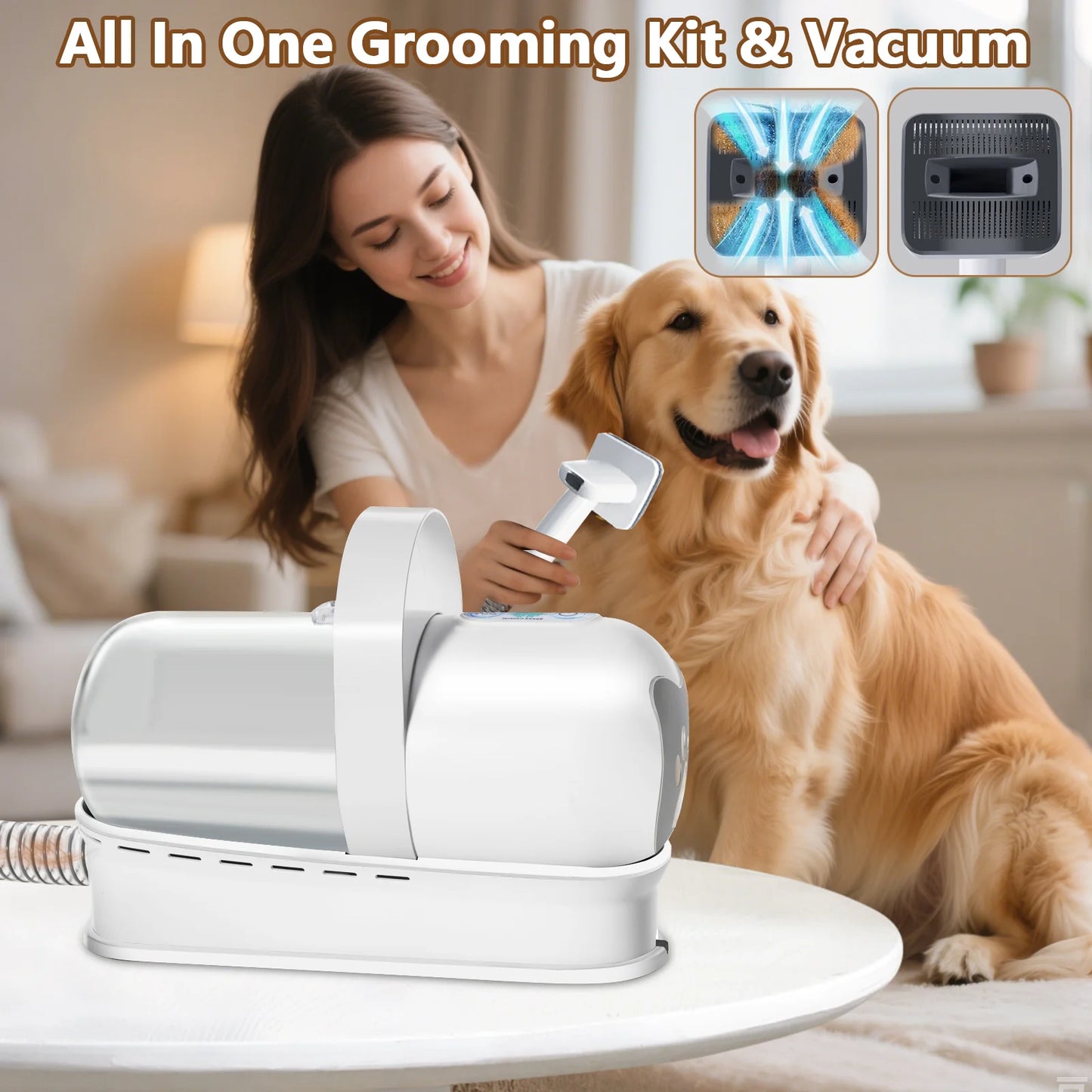 400W 7In1 Pet Vacuum Cleaner Dog Hair Dryer Grooming Set with Pet Hair Collection Cup and Hair Removal Tool Pet Hair Vacuum