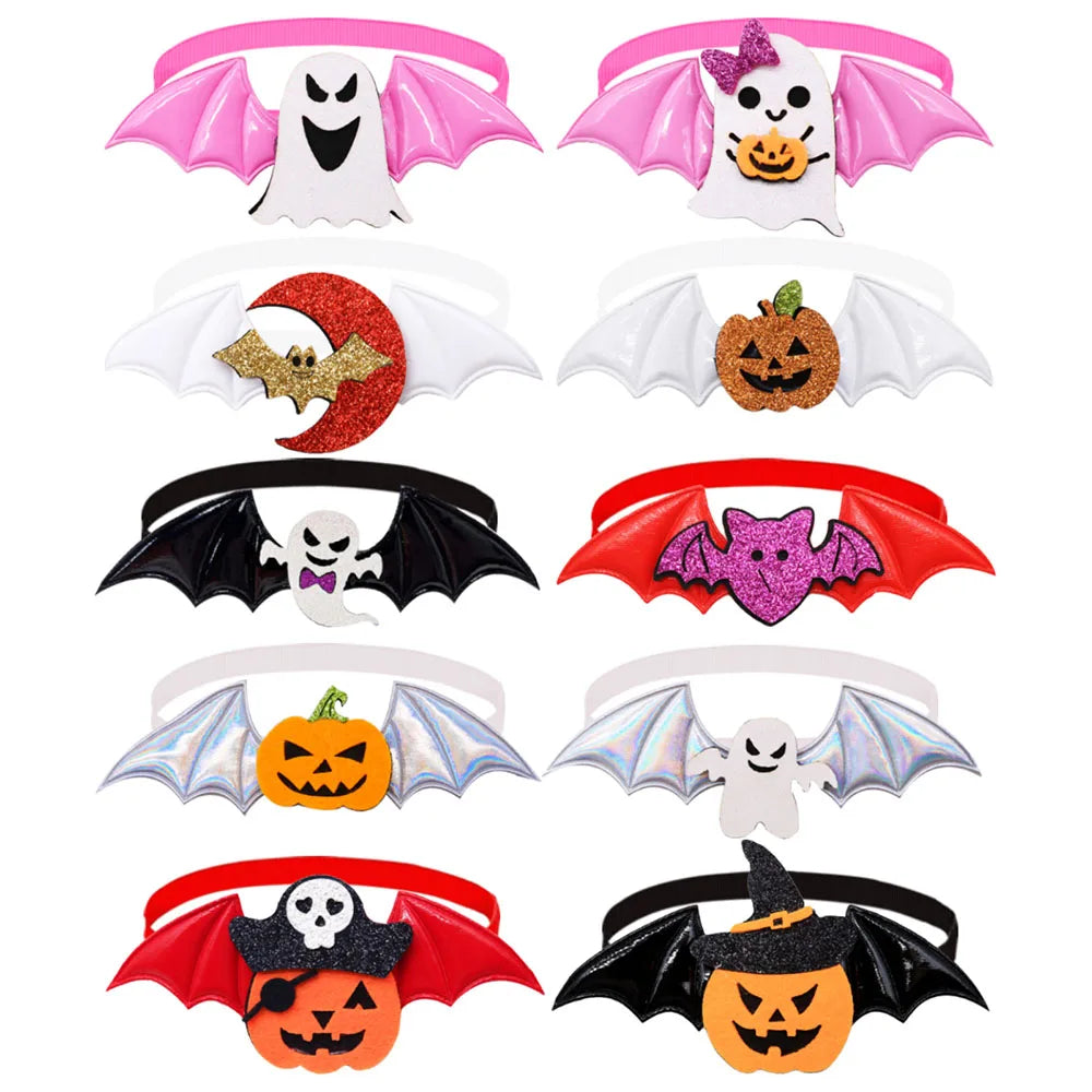 5/10PCS Halloween Dog Bowtie Wings Dog Bow Tie Pumpkin Skull Grooming Decorate Dog Cat Bowknot Small Dog Parties Pet Accessories