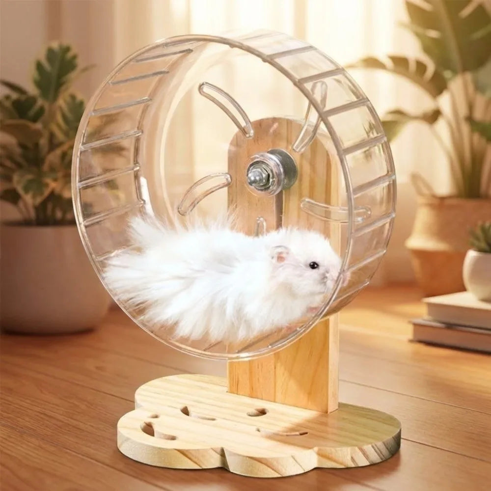 Transparent Hamster Exercise Wheel Adjustable Height Sturdy Silent Running Wheel Thickened Wooden Stand Pet Exercise Toy