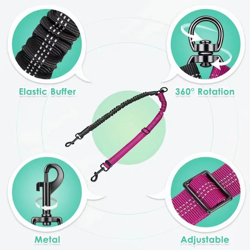 Title (SEO, ≤60 chars): Dual Dog Leash Attachment Elastic Coupler For Two Dogs