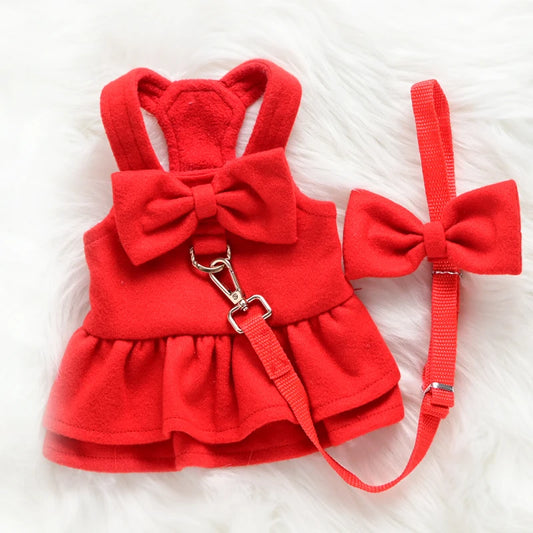 Cute Princess Dog Chest Clothes Harness Vests With Leash New Year Puppy Small Animal Red Bows Outdoor Walking Pet Lead For Cat
