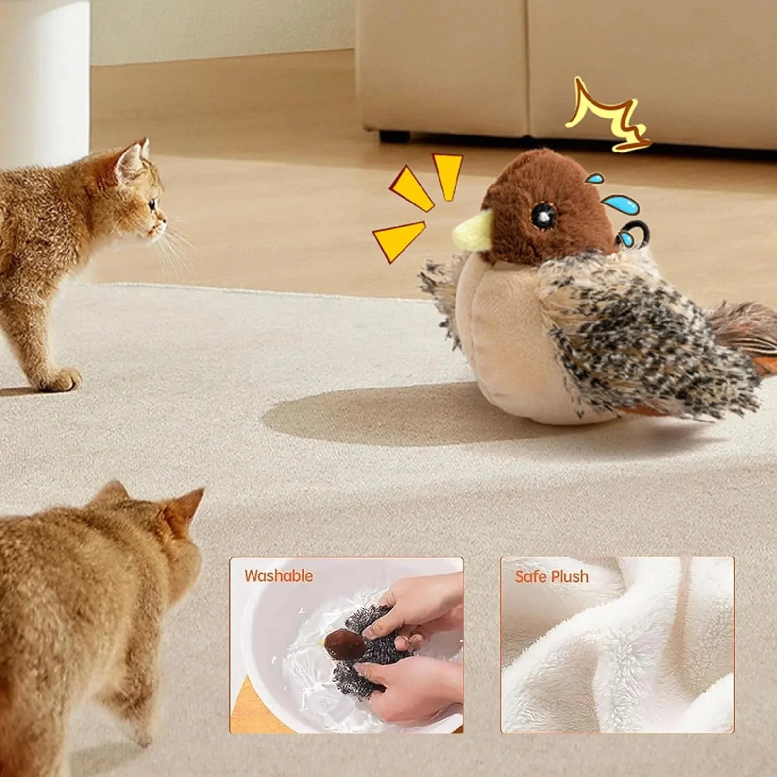 Interactive Cat Toys Flying Bird Cat Toy Flapping Wings Sparrow Toys Vivid Chirping Simulation Bird Interactive Cat Toy