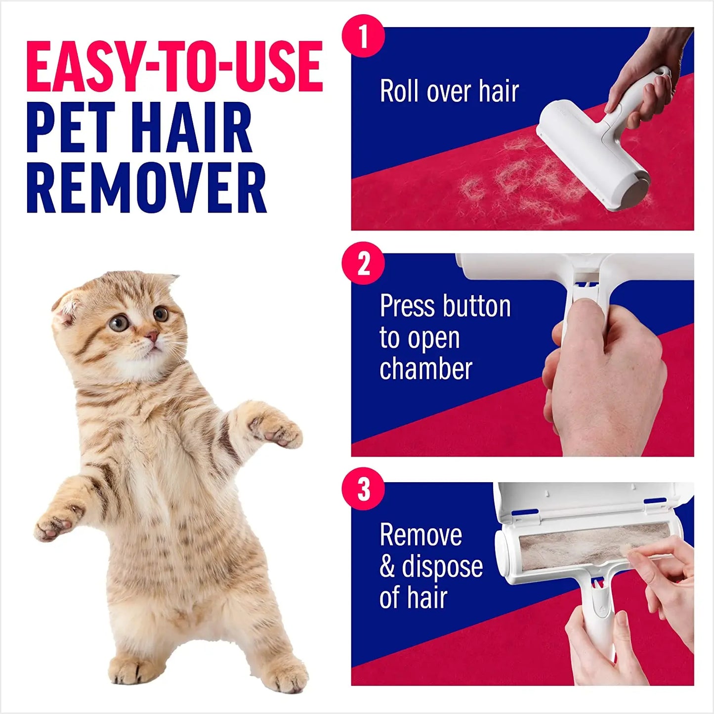 Pet Hair Remover Roller With Self Cleaning Base For Dog And Cat Fur Efficient Furniture Hair Removal Tool