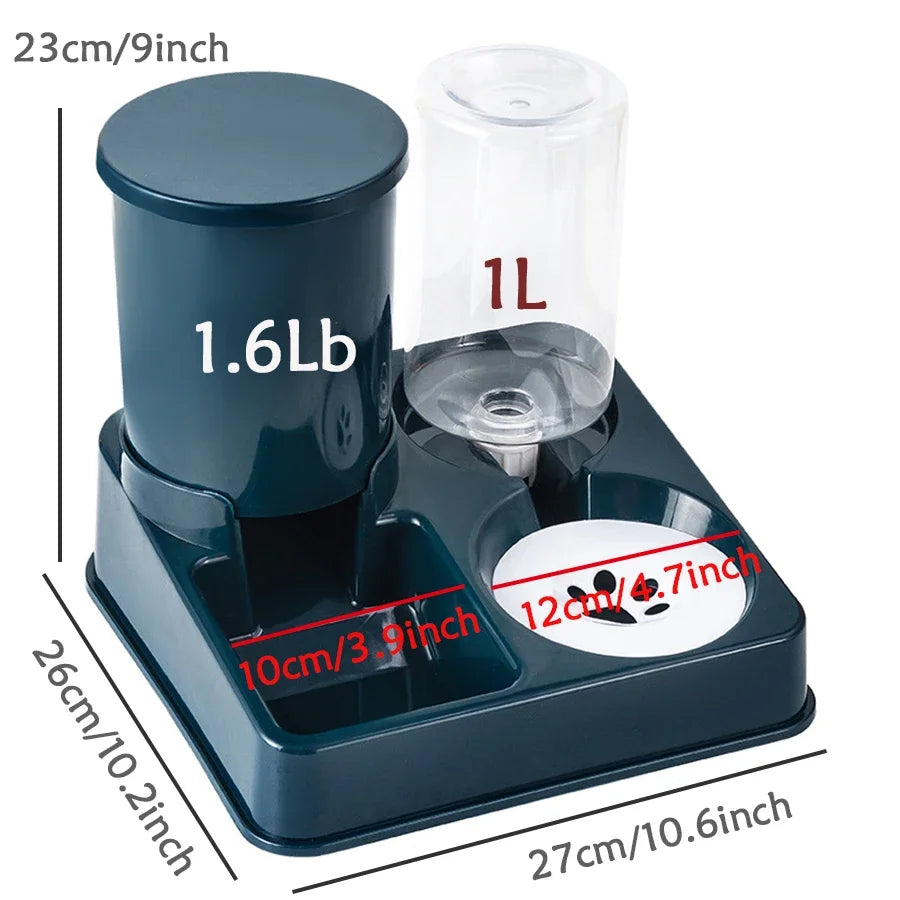 PawMate Automatic Cat Feeder And Water Dispenser Set - 2 In 1 Tilted Gravity Feeder And Waterer