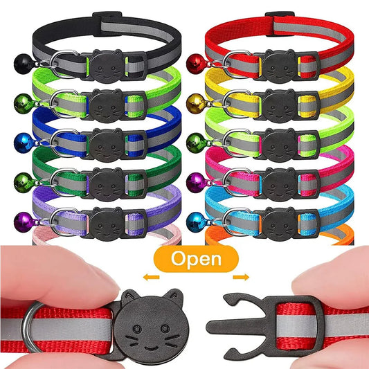 Reflective Breakaway Cat Collars with Bells Safety Buckle Adjustable Kitten Collar for Female and Male Cats