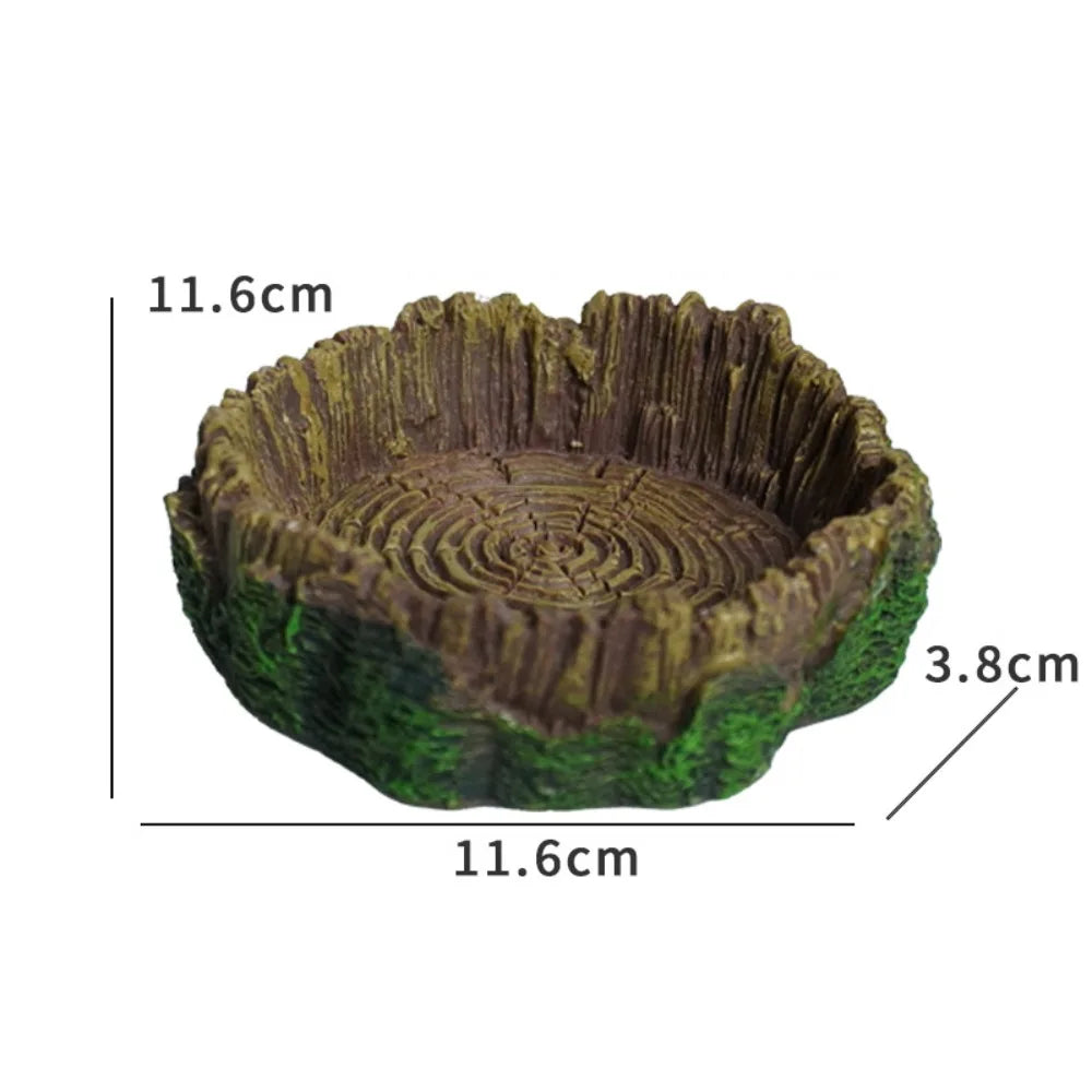 New Resin Reptile Feeder Bowl Stump Shallow Design Water Pot Durable Pet Reptile Bowl Reptile Supplies