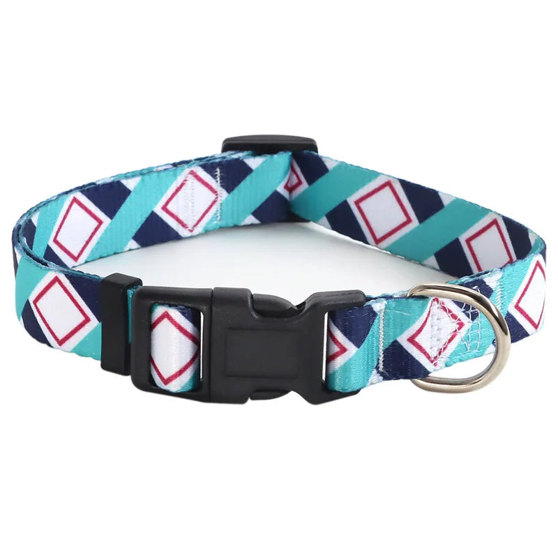Colorful Printed Pet Collar Adjustable Dog Collar & Leashes Small Medium Dog Leash with Metal D Ring for Cat and Dog Accessories