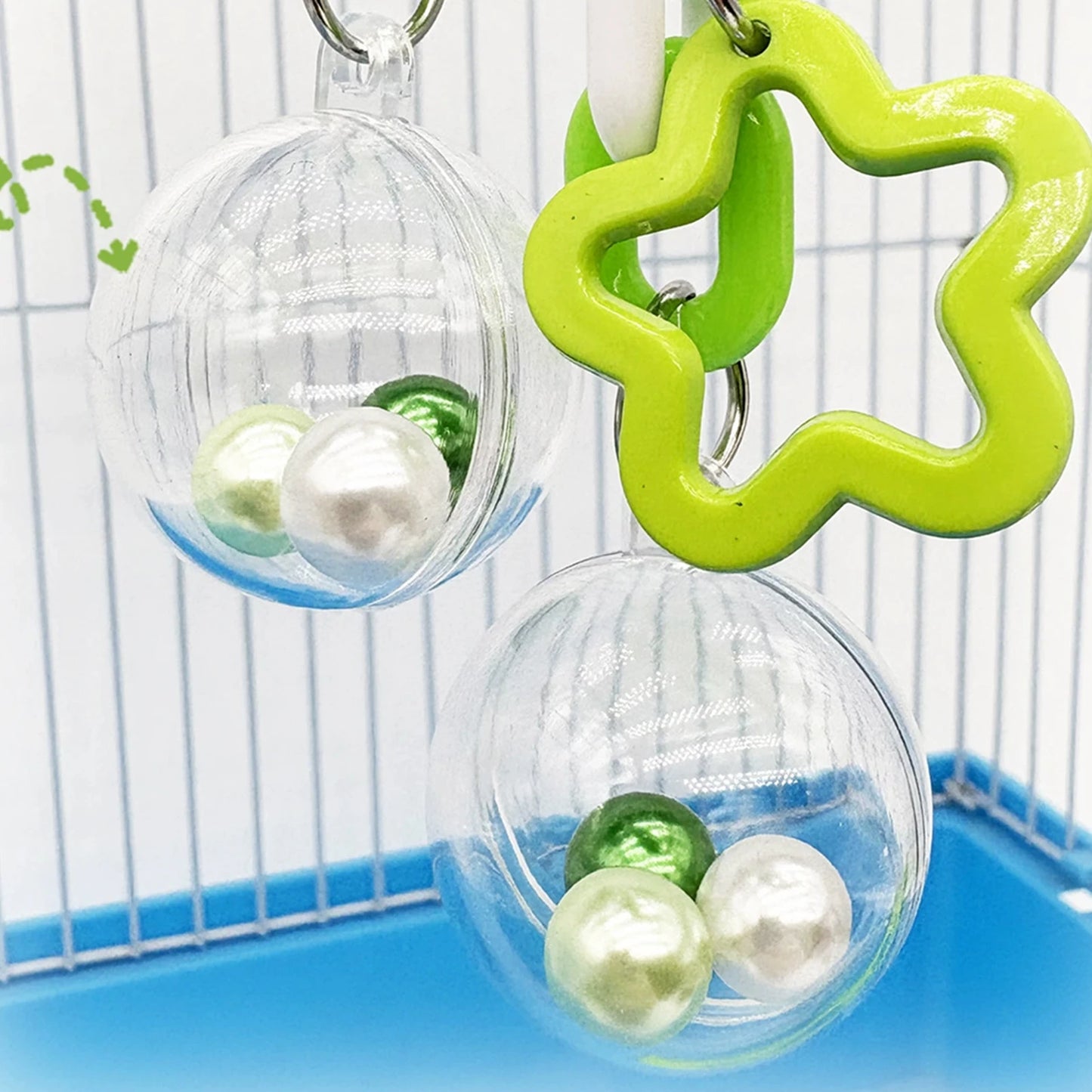 Parrot Toy With Colorful Bead Hanging Ball Transparent Chewable Climbing Accessory For Bird Cage Small Pet Bird Interactive Play