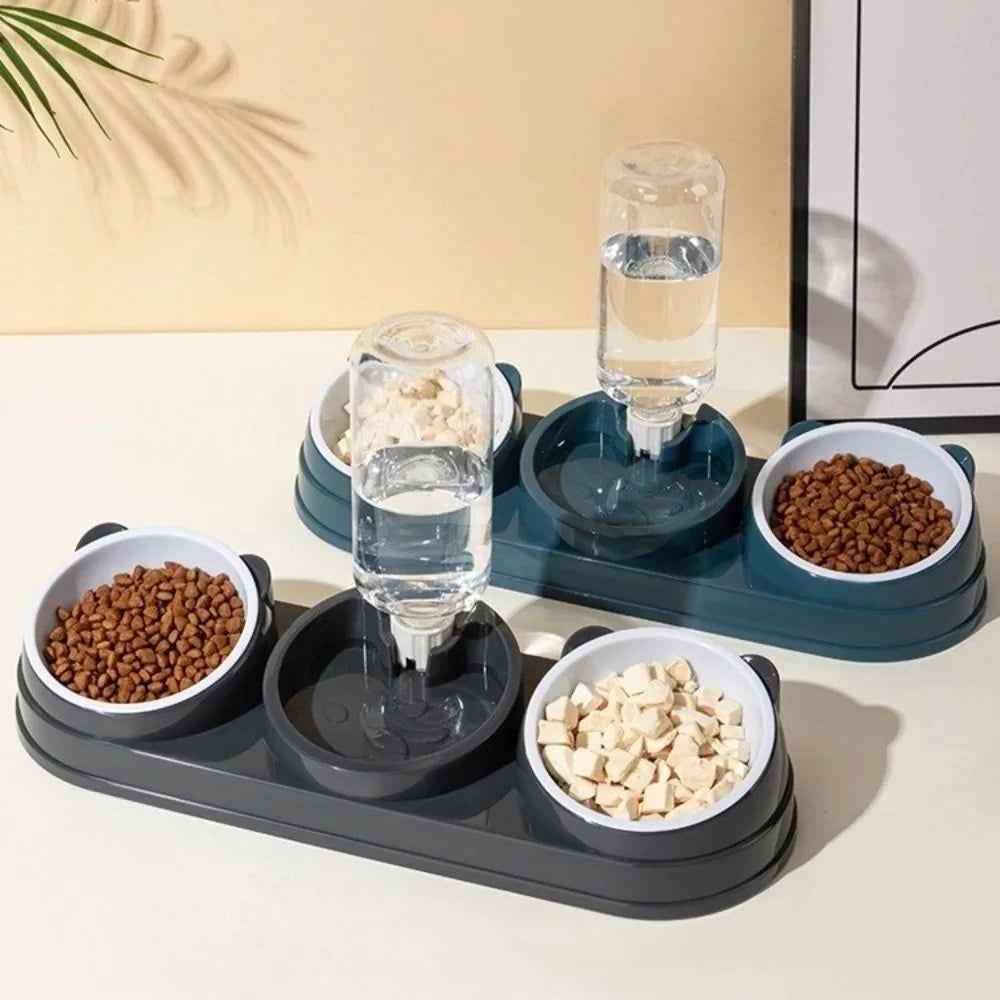 Pet Supplies 15 Degrees Raised 3 in 1 Cat Feeder Double Bowl Neck Protection Automatic Water Dispenser Pet Food Container Cat
