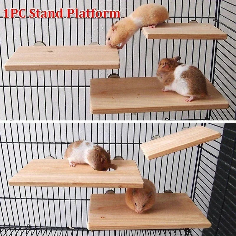 Woodland Friends Wooden Hamster Stand Board Perch For Cage Sturdy Natural Wood Platform Play Space