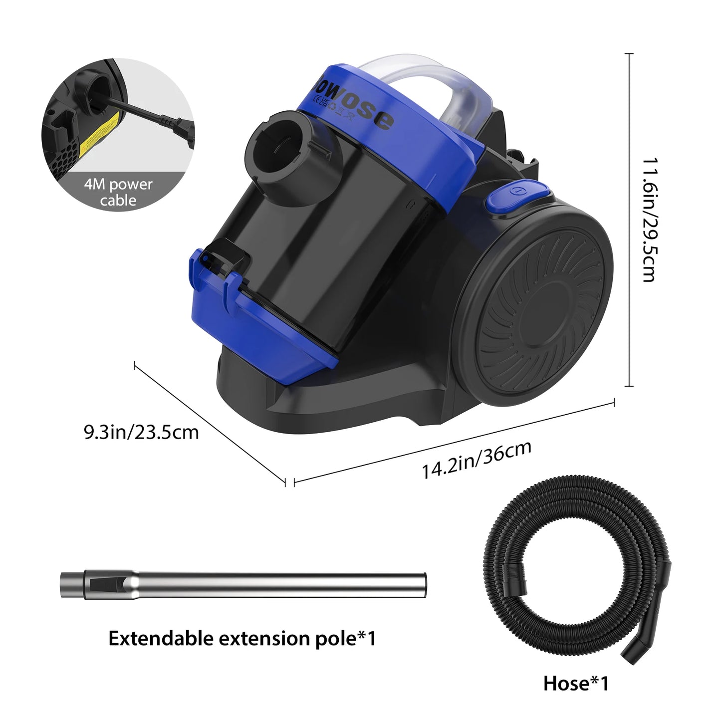 Bagless Vacuum Cleaner, 5000W Pet Hair Bagless Vacuum Cleaner Cylinder Carpet Cleaner with HEPA Filter, Long Reach, 3 In 1 Brush