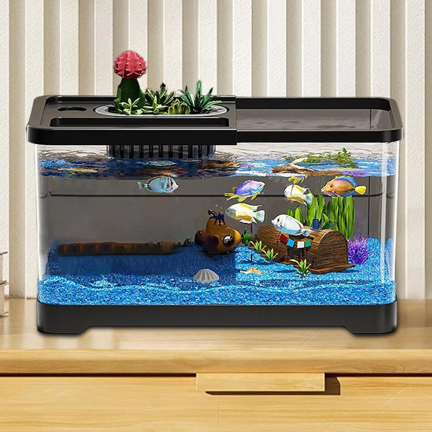Small Aquarium Kit LED Fish Tank Kit With Decoration Accessories Dust-proof Underwater Landscape Decoration for Desktop Living