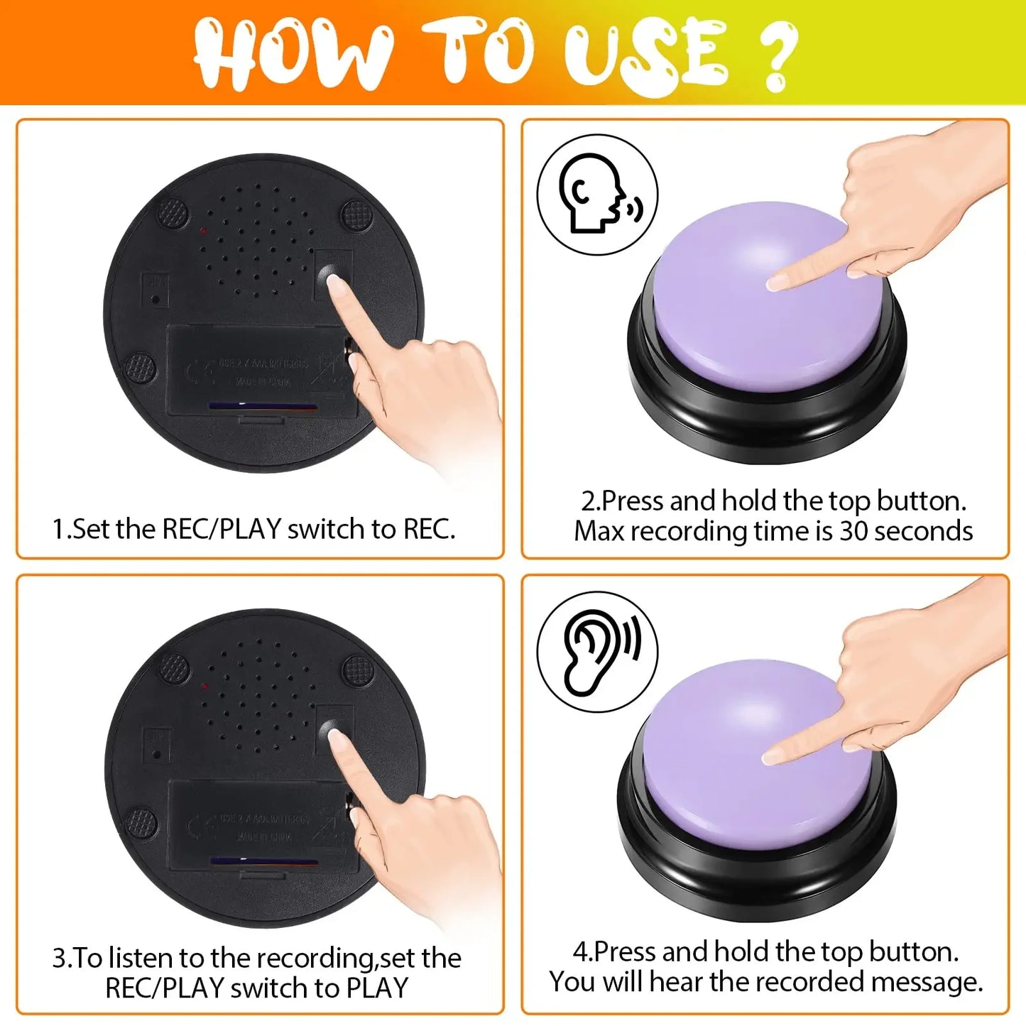 Dog Communication Buttons Voice Recording Button for Pet Training Buzzer 30 Second Record Playback Funny Gift for Talking Pet