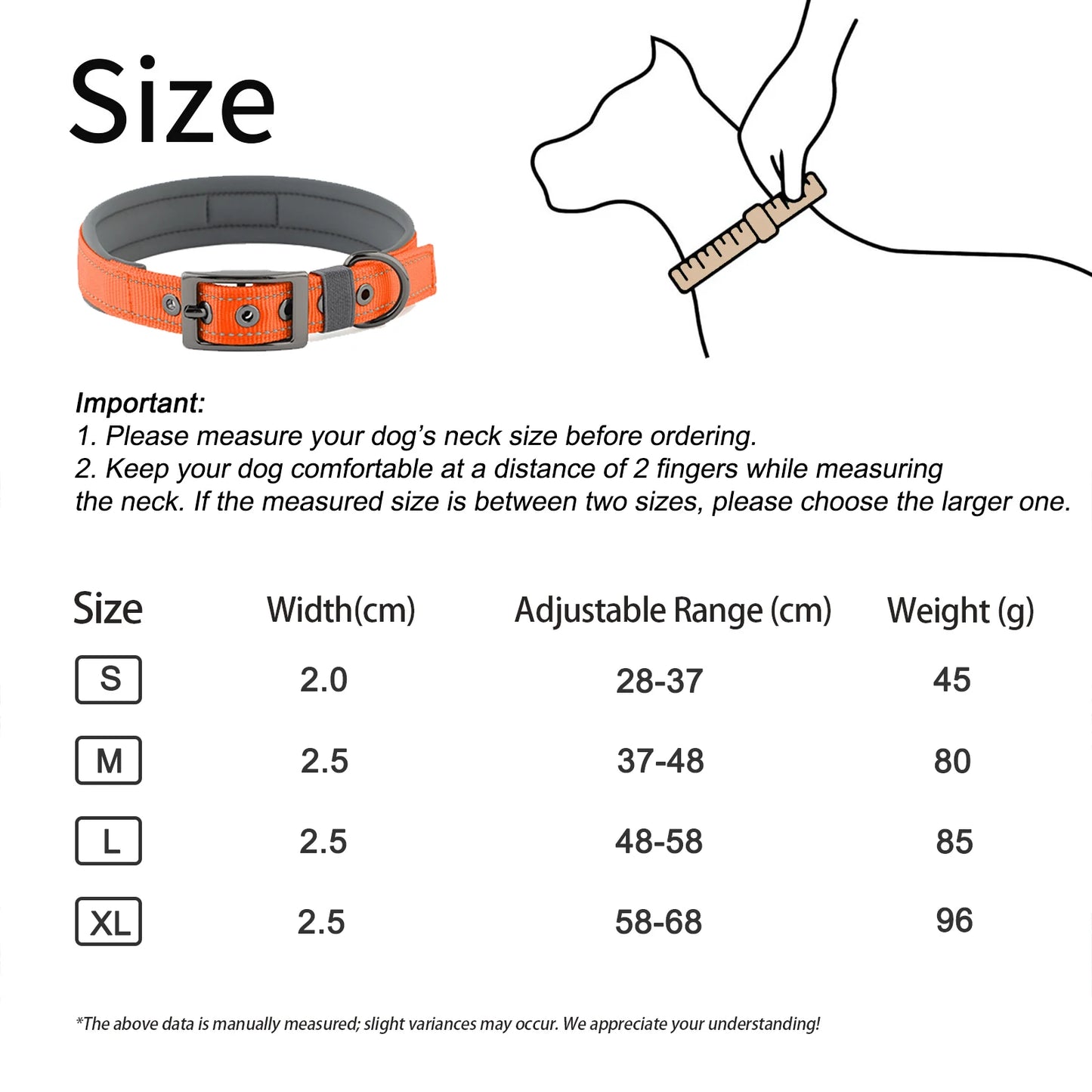 Dog Collar for Large Dogs Neoprene Padded and Adjustable Reflective Wide Heavy Duty Pet Collars with Durable Metal Belt Buckle