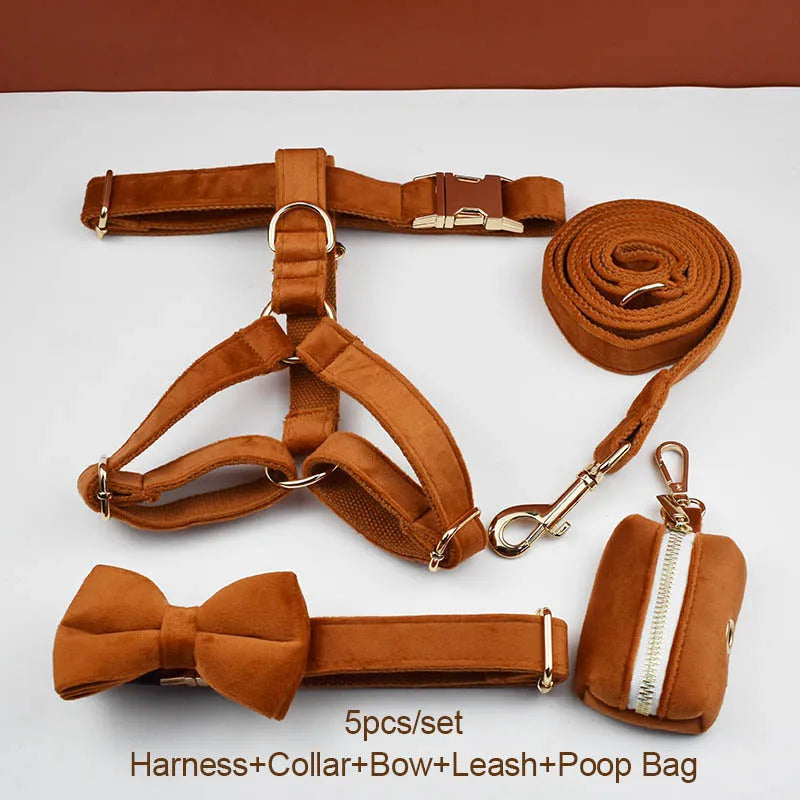 Ancient Pottery Velvet Dog Collar And Leash Set For Dogs Custom Engraved Nameplate Pet Supplies Dog Leash Velvet 21