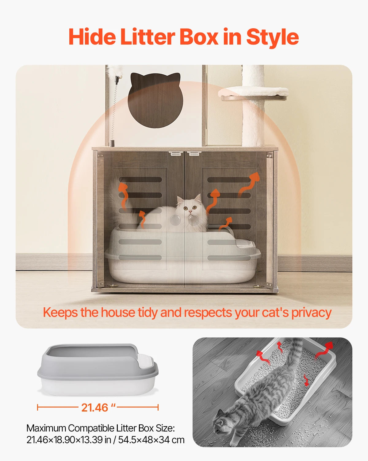 VEVOR Large Cat Tree with Litter Box Enclosure Multi-level Cat Condo Furniture with Sisal Scratching Post Hammock for Indoor Cat