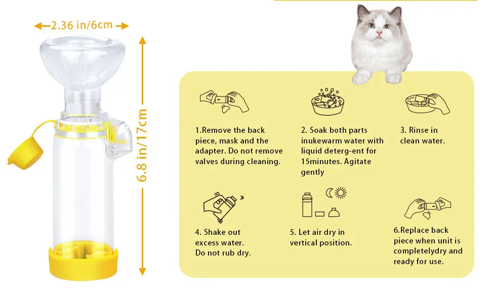 Pet free-space chamber, cat or dog nebulizer, handheld spacer for drug administration to pets(yellow)