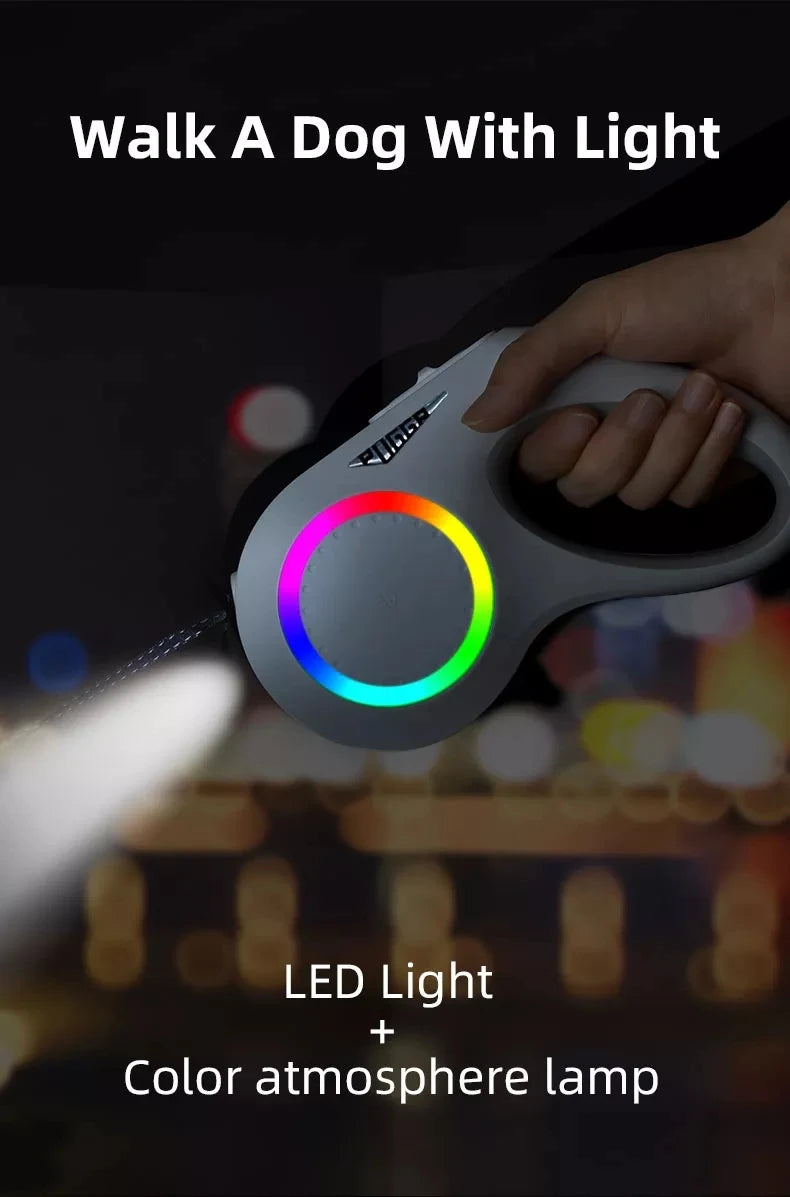 LED Light Dog Leash Auto Scaling Dog Walking Pet Accessories USB Charge Night Walking 5m