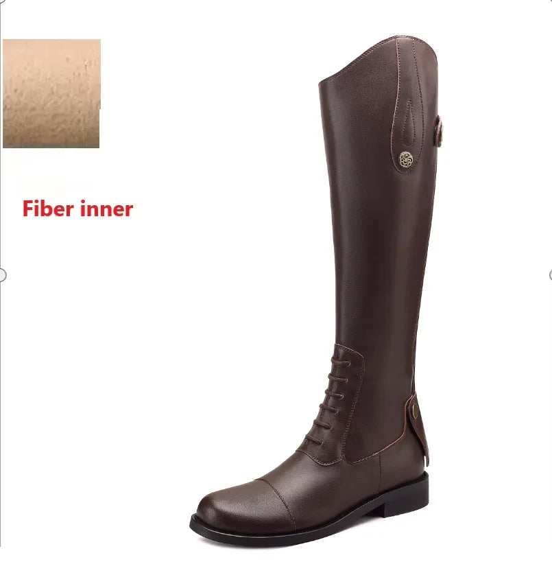 Women Knee High Leather Equestrian Boots Non Slip Riding Boots With Buckle And Zip Closure For Horse Riding