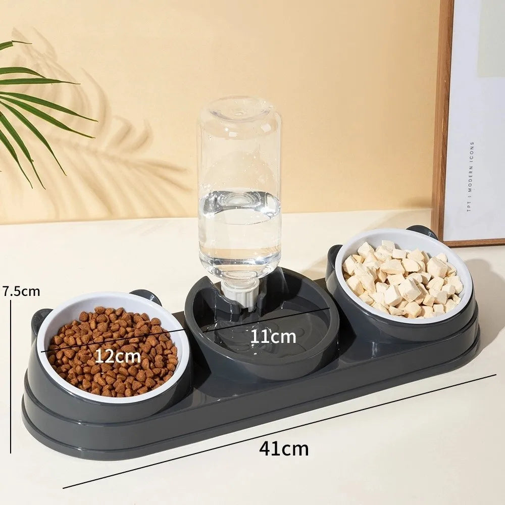 Pet Supplies 15 Degrees Raised 3 in 1 Cat Feeder Double Bowl Neck Protection Automatic Water Dispenser Pet Food Container Cat
