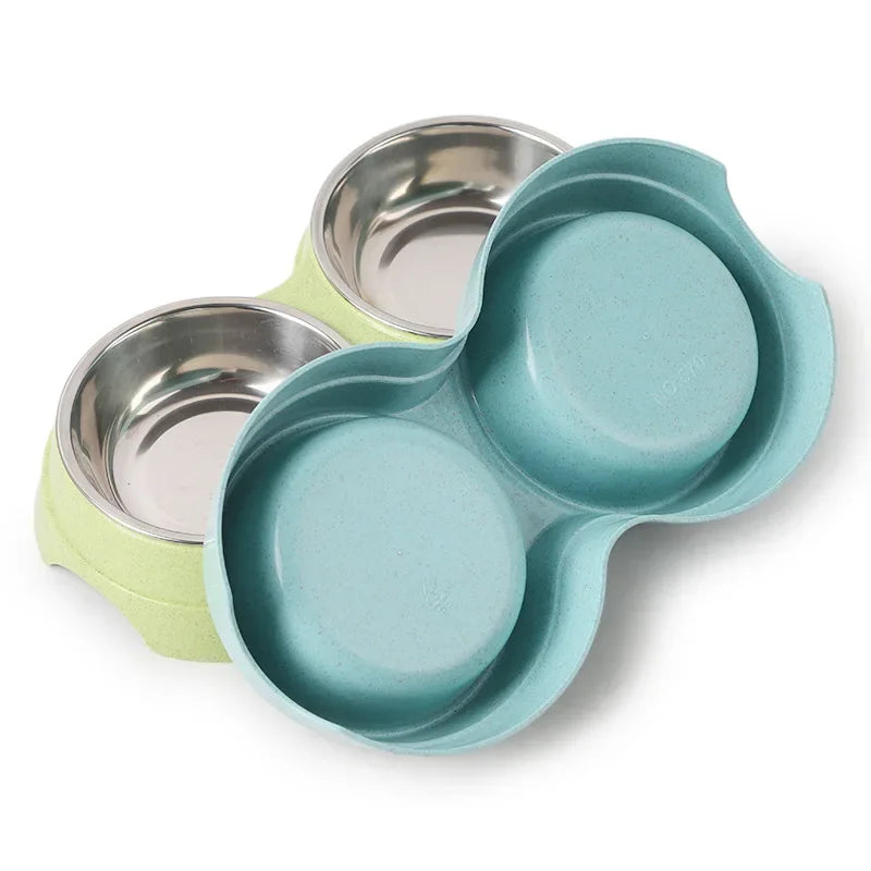 Stainless Steel Feeding Supplies for Cats and Puppies Dual Pet Bowl Dog Food Water Dispenser Pet Water Dispenser Dog Accessories