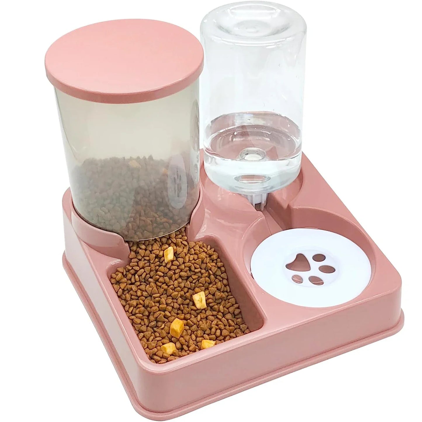 PawMate Automatic Cat Feeder And Water Dispenser Set - 2 In 1 Tilted Gravity Feeder And Waterer