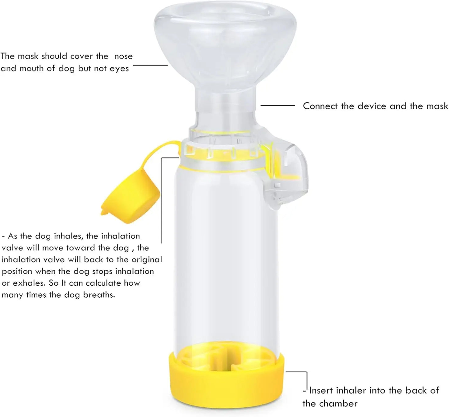 Pet free-space chamber, cat or dog nebulizer, handheld spacer for drug administration to pets(yellow)