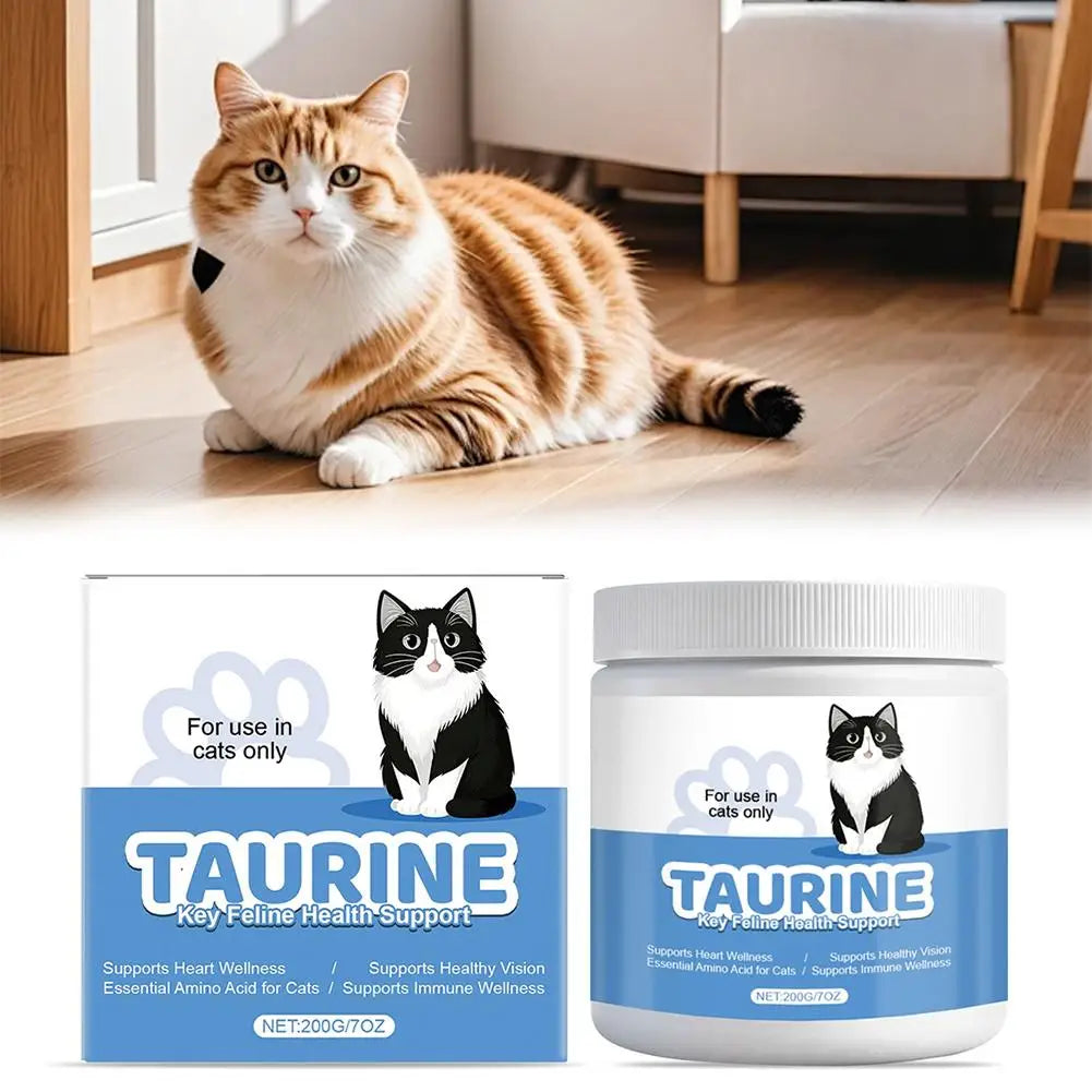 Cat Taurine Powder Supplement Eye & Heart Health Support, Essential Feline Nutrition Natural Pet Vitamins for Kittens Adult Cats