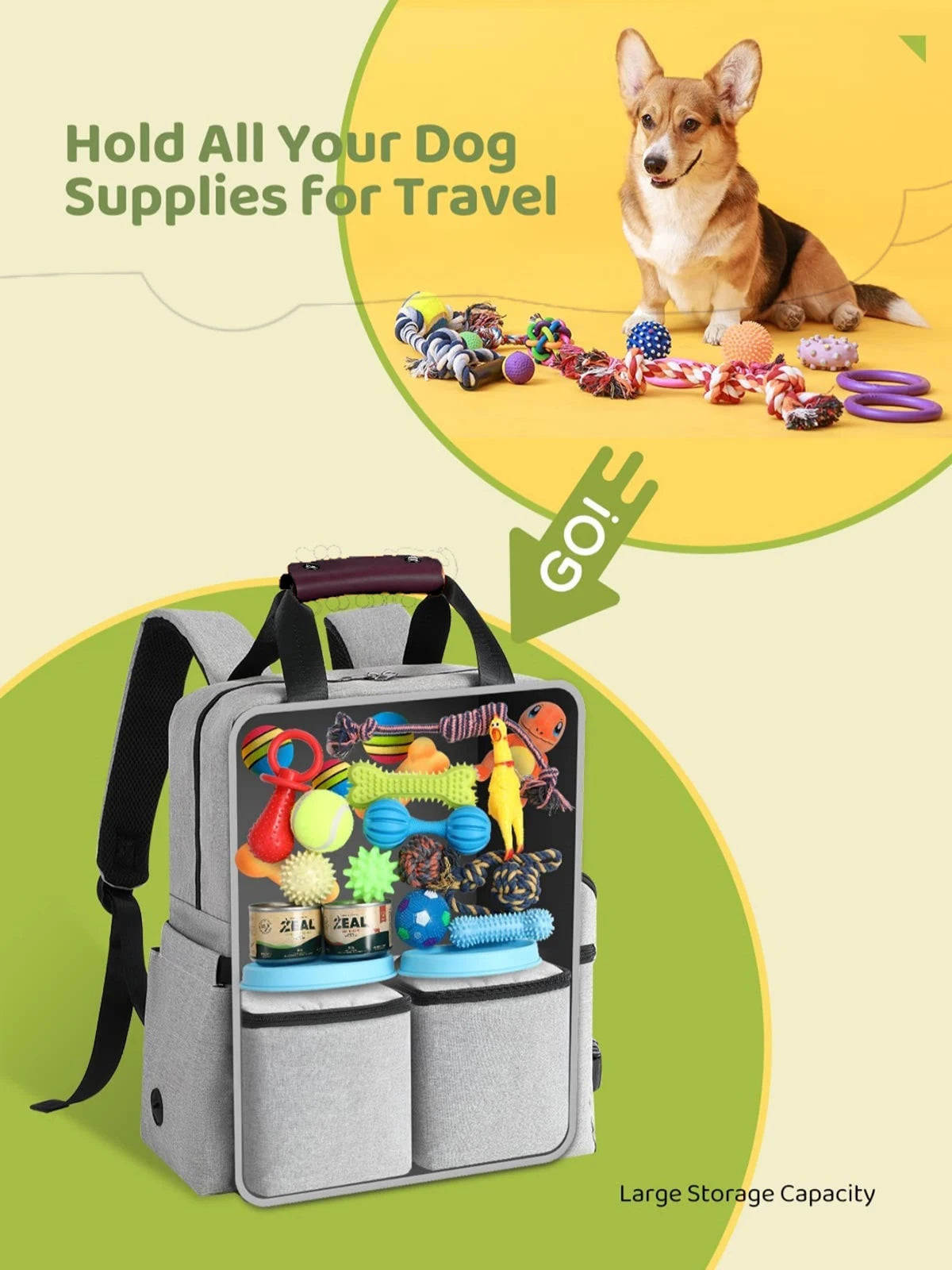 Pet Supplies Backpack Dog Cat Food Diaper Storage Backpacks Weekend Outdoor Large Capacity Tote Bag with Water Bowl Containers