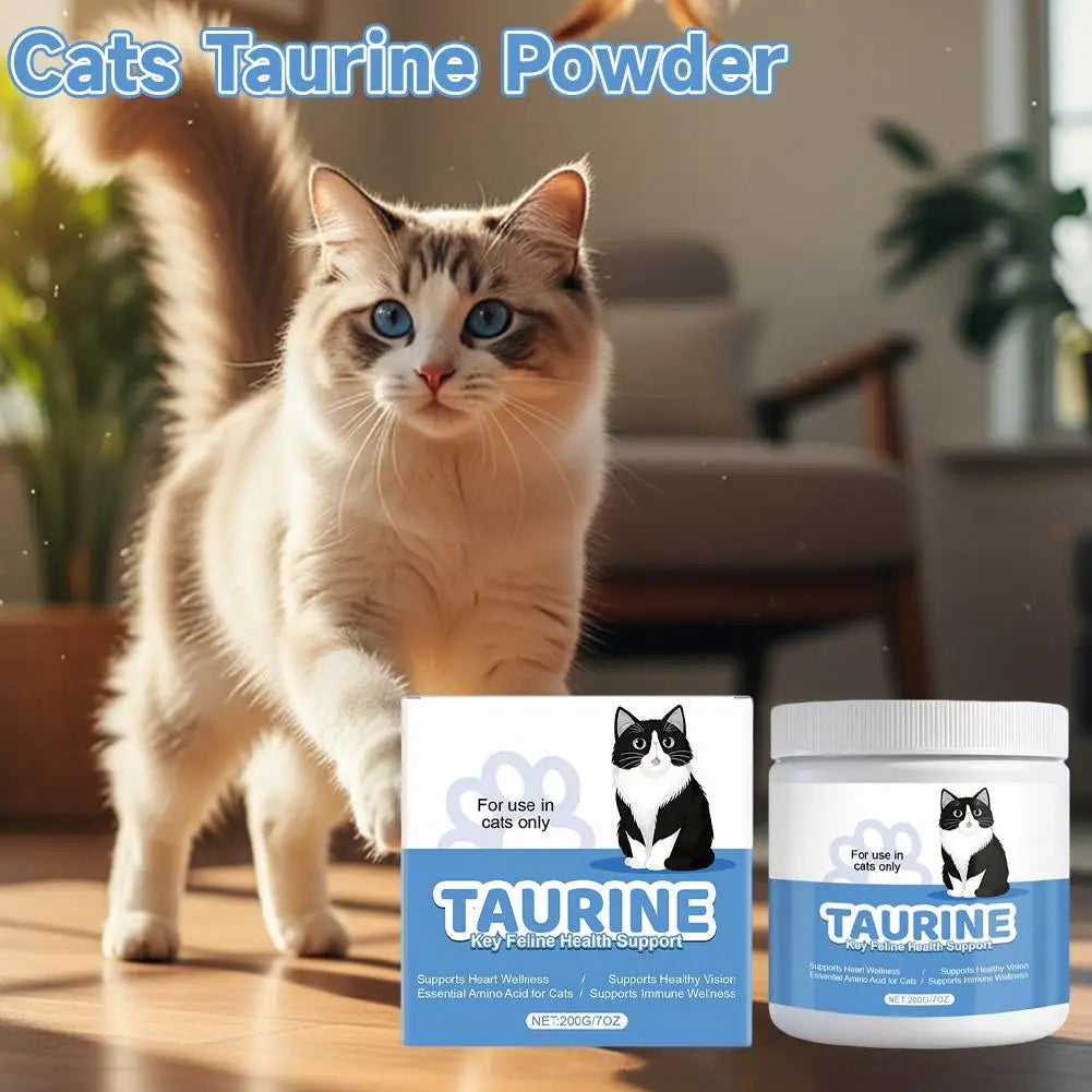 Cat Taurine Powder Supplement Eye & Heart Health Support, Essential Feline Nutrition Natural Pet Vitamins for Kittens Adult Cats