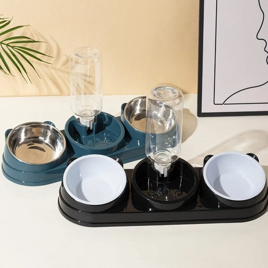 Pet Supplies 15 Degrees Raised 3 in 1 Cat Feeder Double Bowl Neck Protection Automatic Water Dispenser Pet Food Container Cat