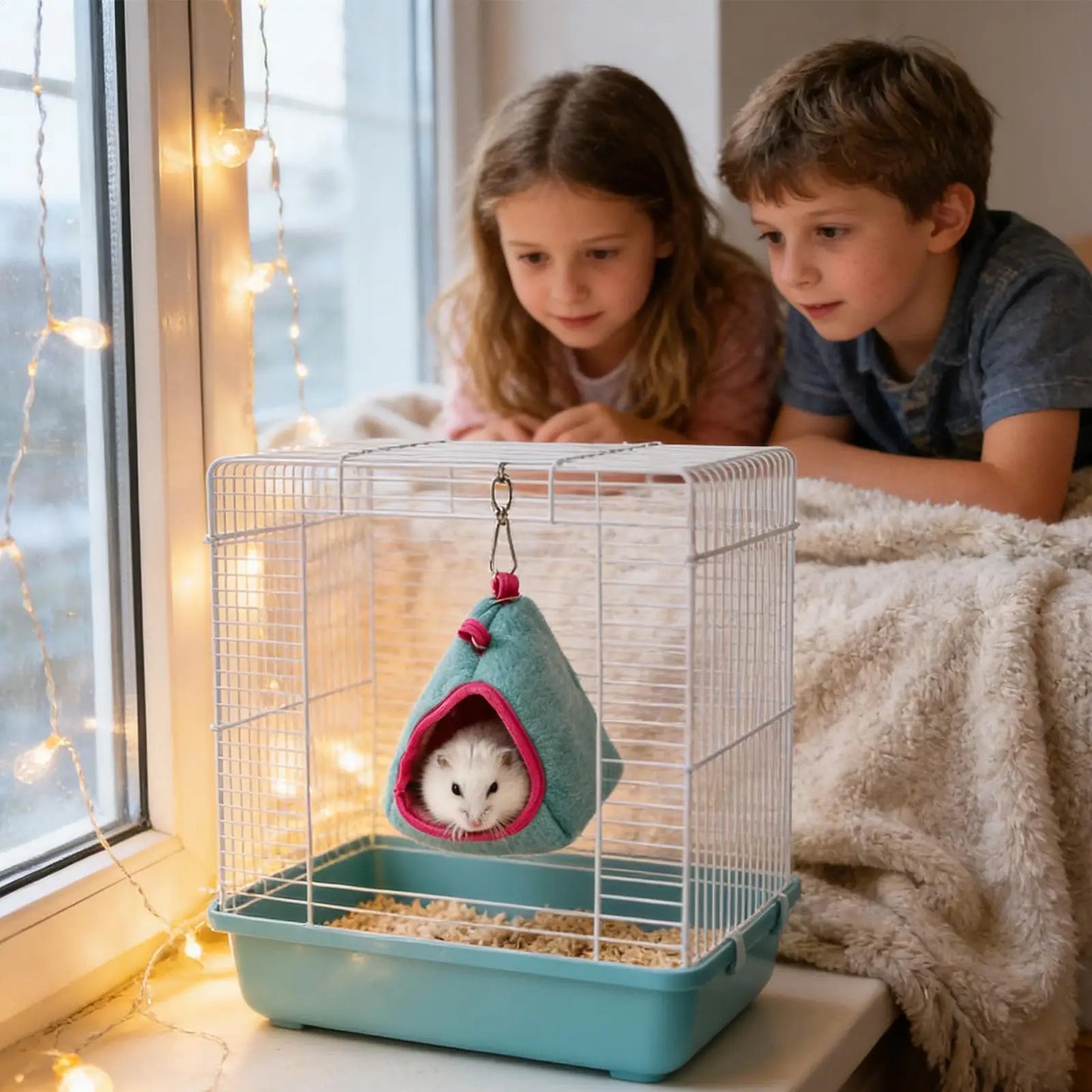 Hamster Hammock Warm Semi-Enclosed Scratch-Resistant Hamster Cage Hanger Bed for Resting Playing Sleeping Balcony Classroom