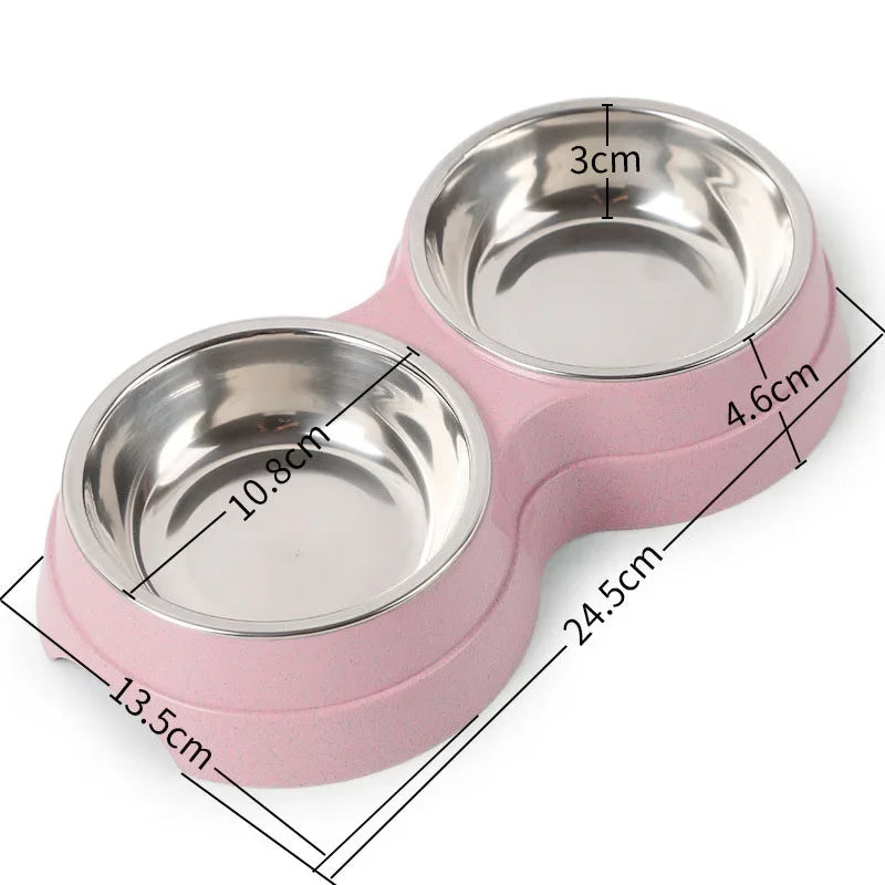 Stainless Steel Feeding Supplies for Cats and Puppies Dual Pet Bowl Dog Food Water Dispenser Pet Water Dispenser Dog Accessories