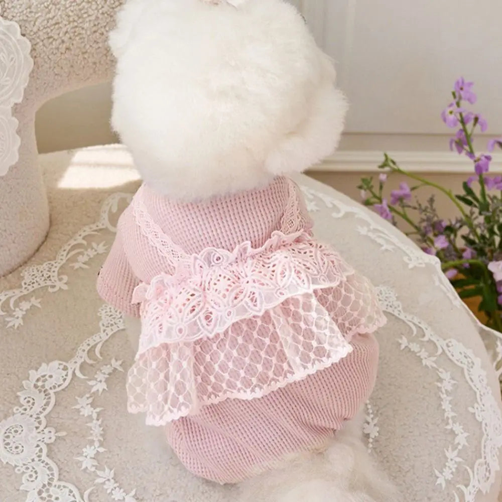 Pet Supplies Lace Camisole Pet Spring Summer Jumpsuit Waffle Lace Soft Dog Pajamas Breathable Pet Four Legged Coat Puppy