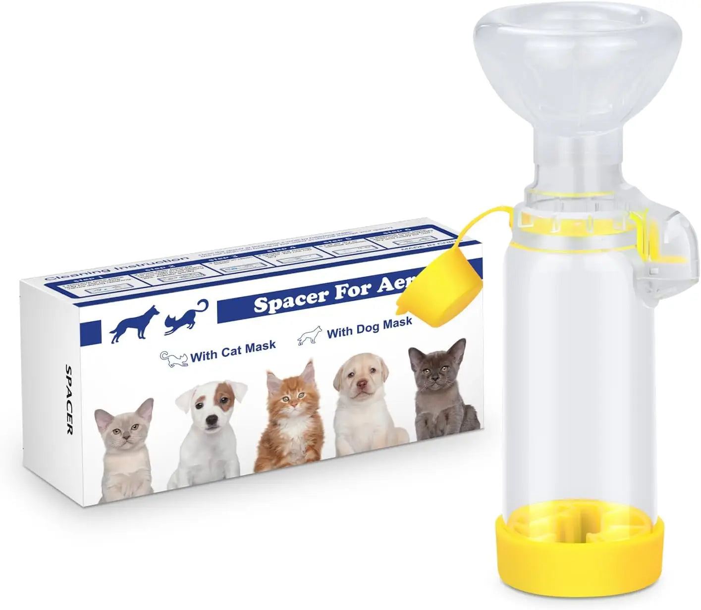 Pet free-space chamber, cat or dog nebulizer, handheld spacer for drug administration to pets(yellow)