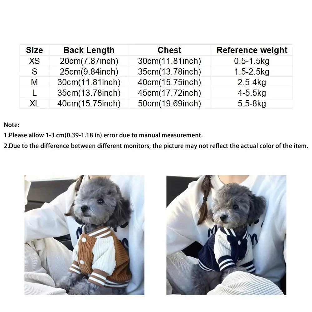 Warm Pet Baseball Jackets Thicken Comfortable Two-Legged Dog Clothing Embroidered Patterns Pet Baseball Uniform Pet Show
